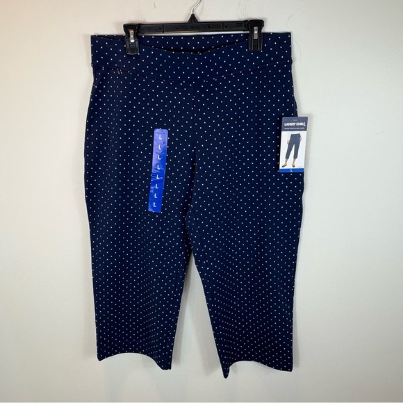 LANDS’ END Shore Stretch Polka Dot Knit Capri Pants - Picture 1 of 9